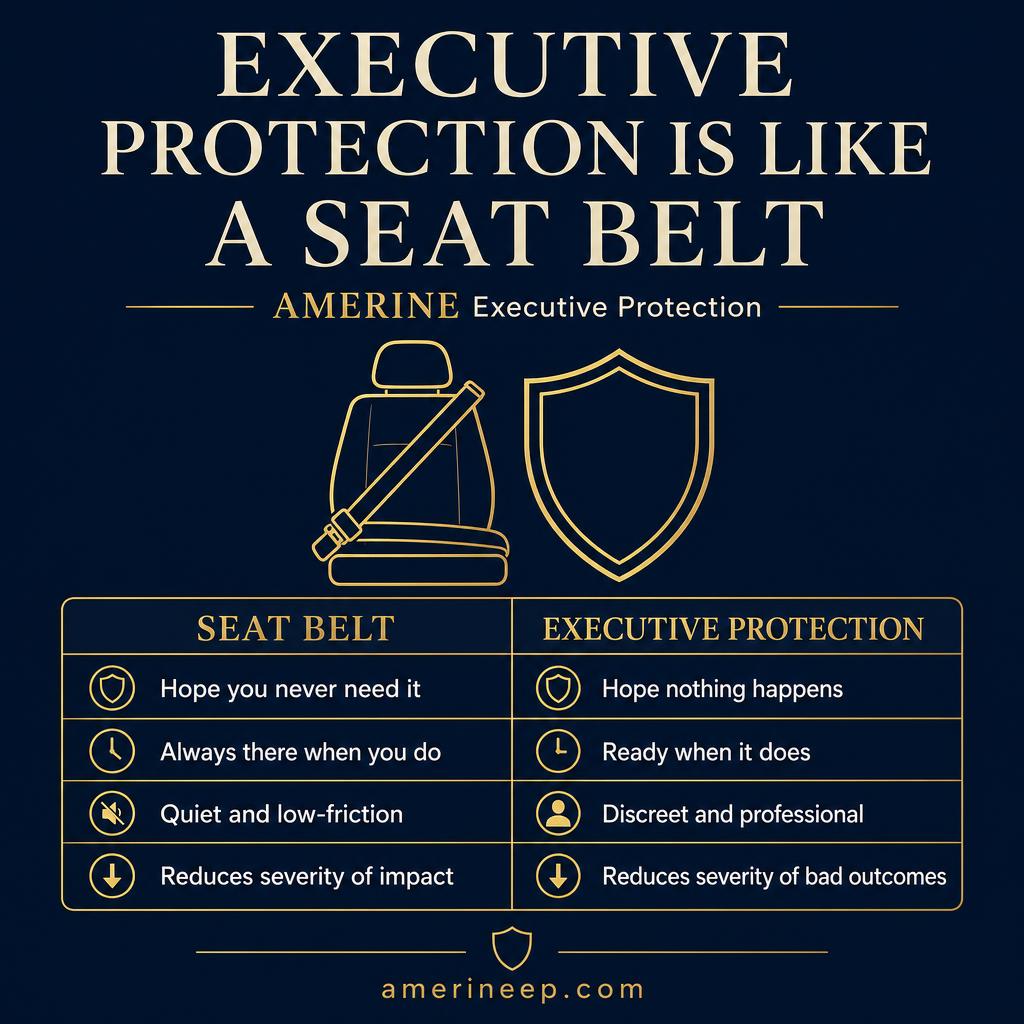 Executive Protection Is Like a Seat Belt: Quiet Insurance for the Moments That Matter — related article from AMERINE Executive Protection
