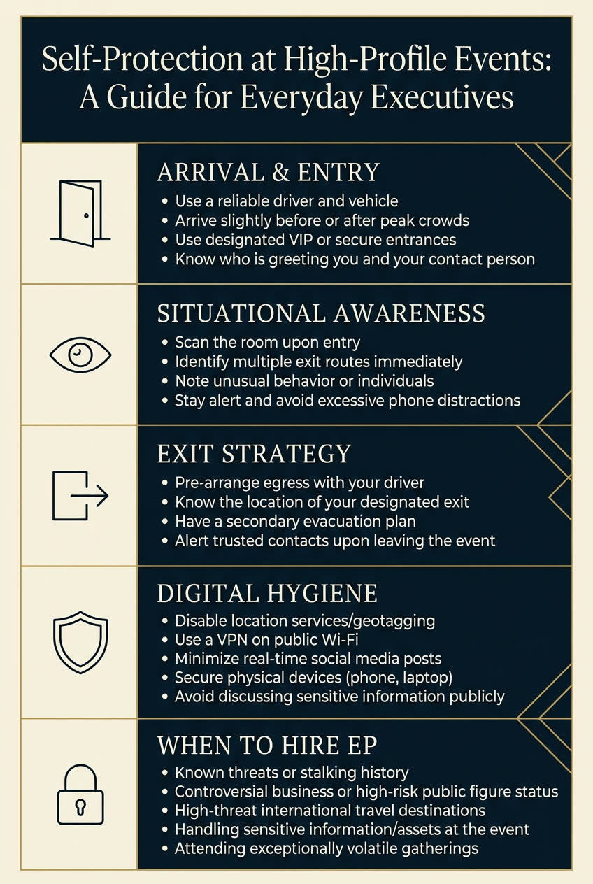 When the Secret Service Isn't There: A Self-Protection Guide for Executives at High-Profile Events — featured image | AMERINE Executive Protection insights