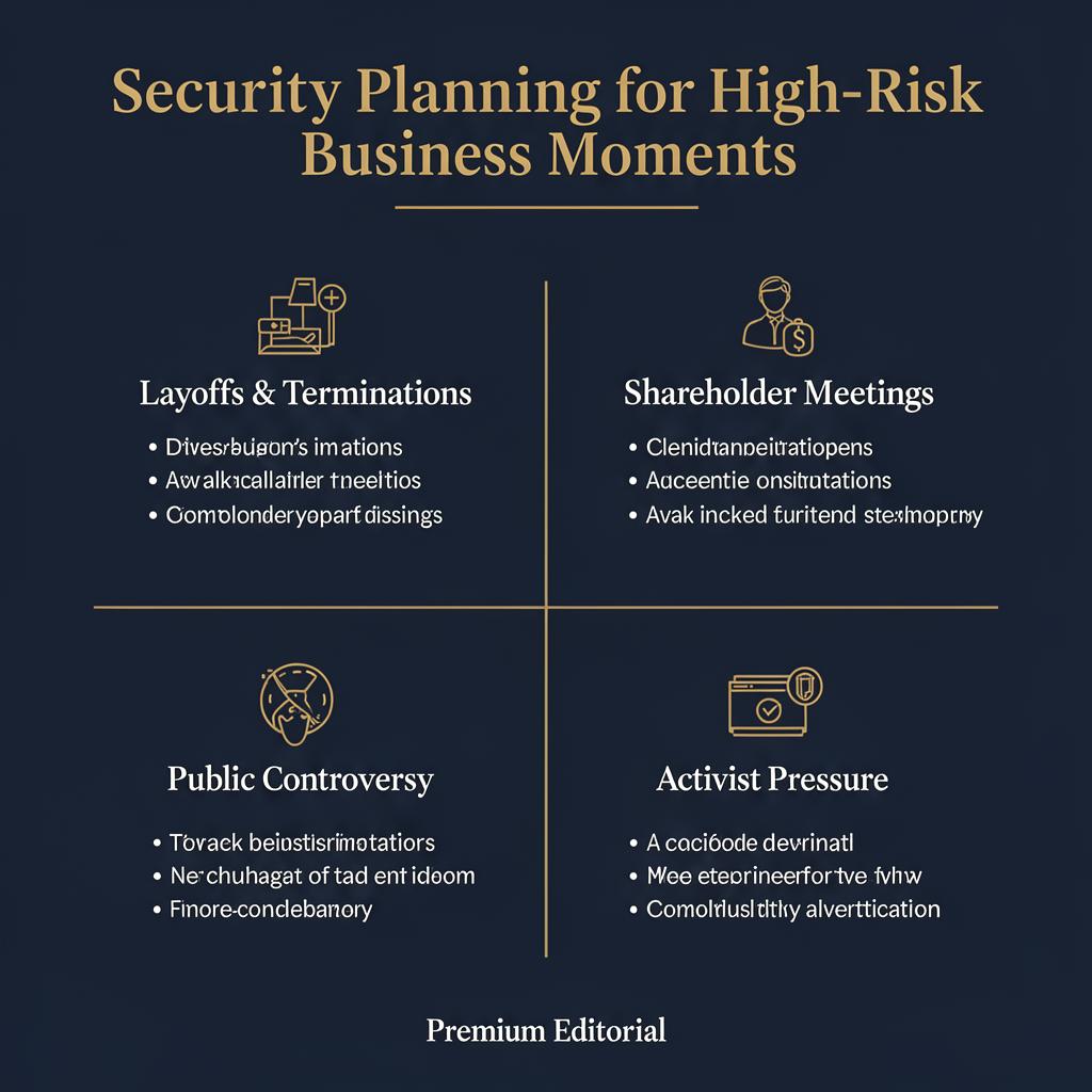 Layoffs, Terminations, Shareholder Meetings, and Public Controversy: Security Planning for High-Risk Business Moments — related article from AMERINE Executive Protection